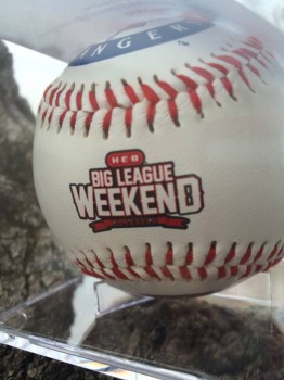 H-E-B Big League Weekend logo on a baseball